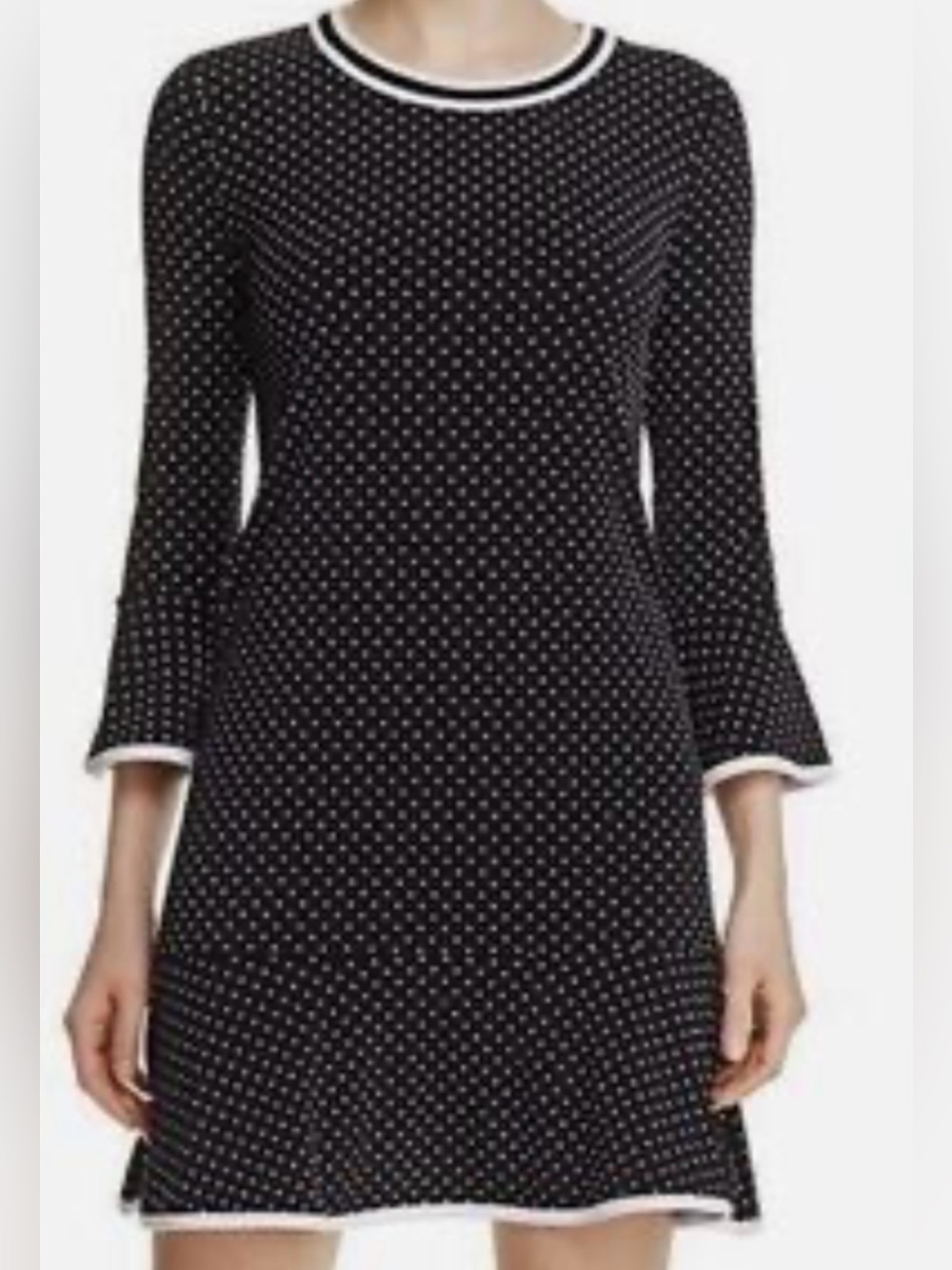 Michael Kors Polka Dot Fit & Flare Dress with Contrast Trim - xs